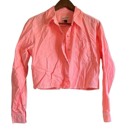 Cropped Button-Down Shirt, Long Sleeve Top, Casual Blouse, Women's Fashion - Picture 2 of 5